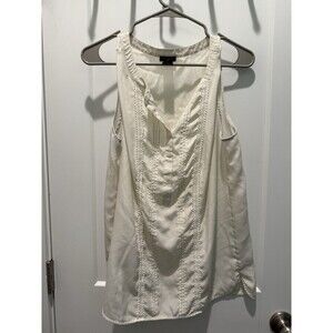 Ann Taylor Women’s Ivory Semi-Sheer Embellished Tank Top Blouse Large Button